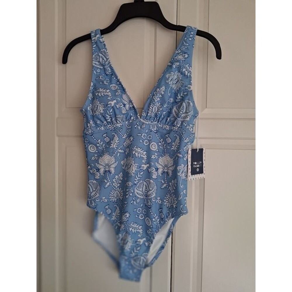 Roller Rabbit Floral Vines Empire Waist One Piece Swimsuit Blue - Womens XS NEW - Picture 3 of 5